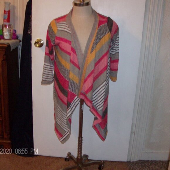 flamingo urban striped open front knit cover up cardigan, WS9 - Picture 4 of 8